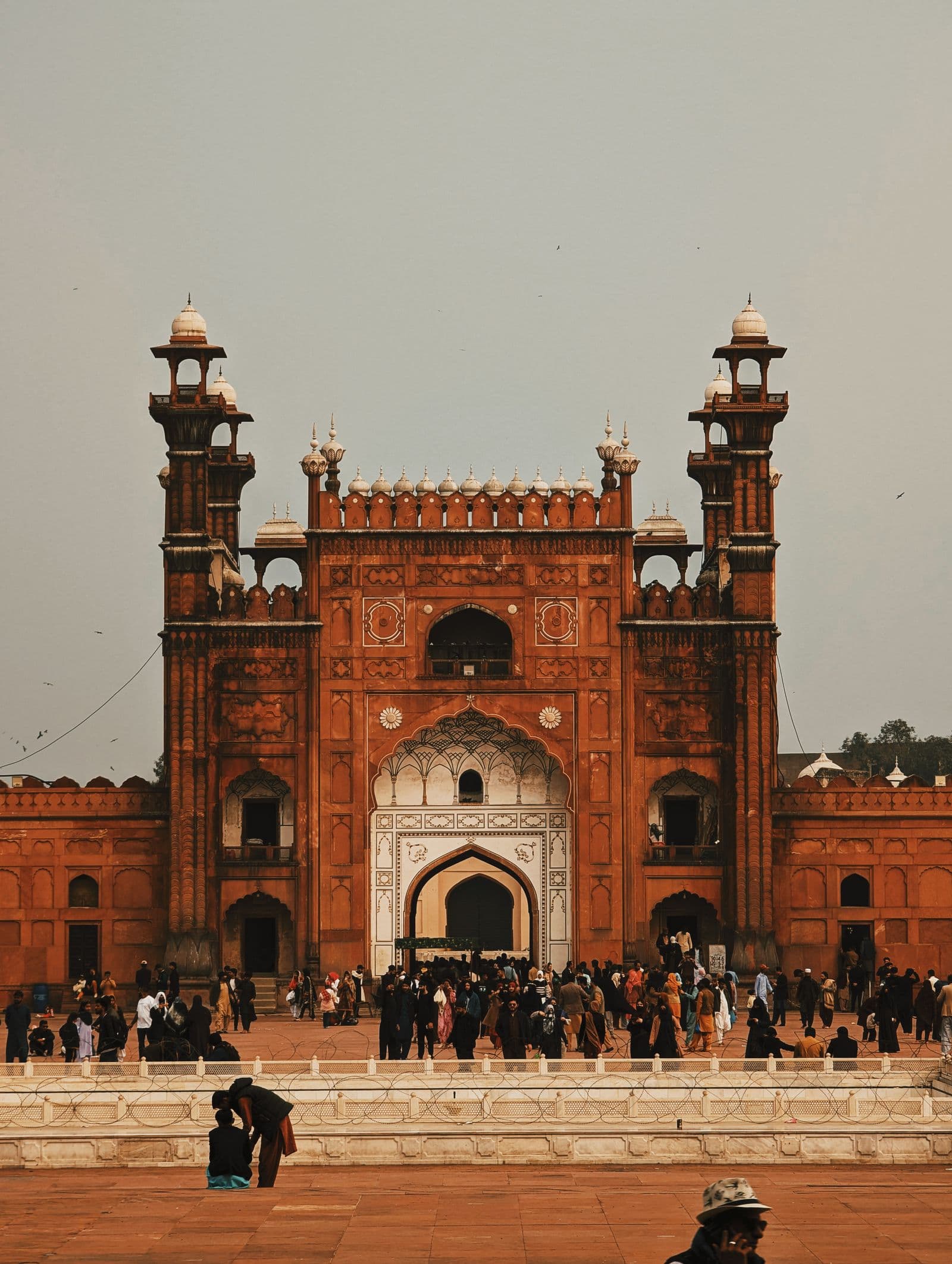 Badshahi Mosque at dusk in Lahore, stock photograph