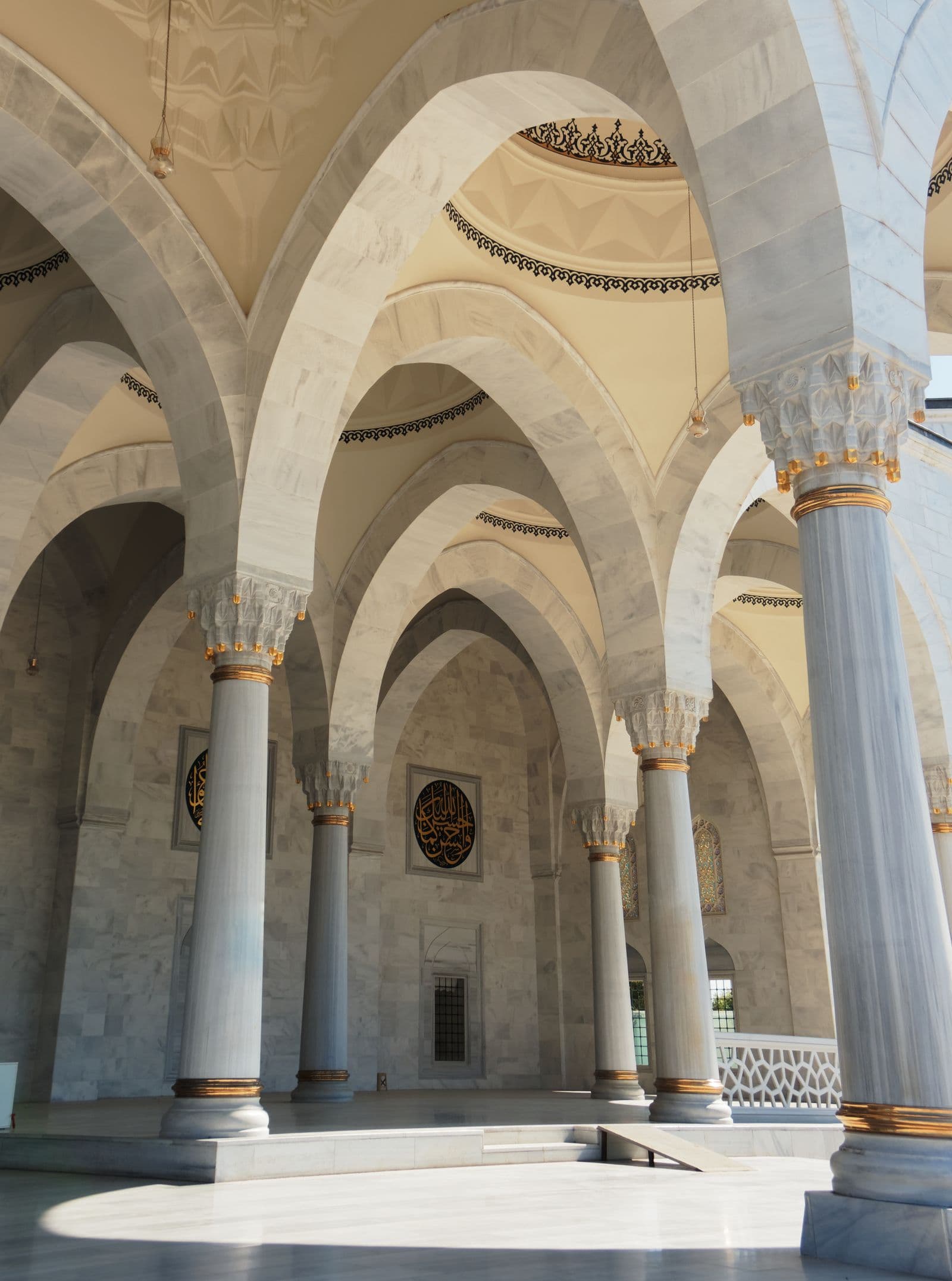 Covered walkway near a mosque, stock photograph