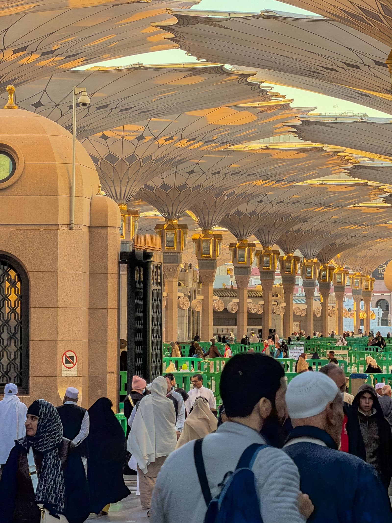 Mosque courtyard umbrellas, stock photograph